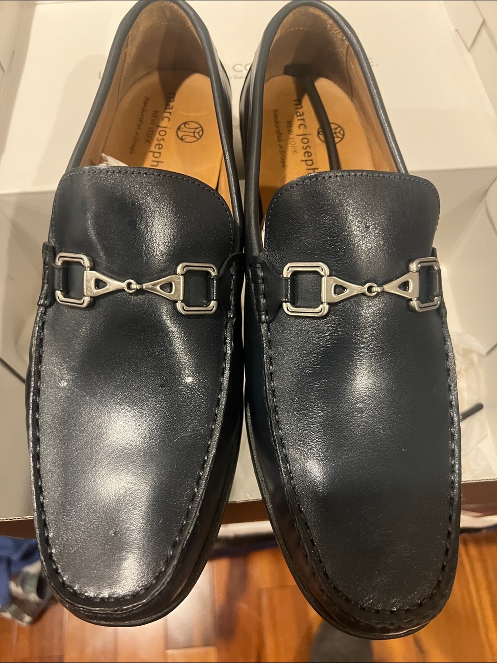 Men’s Navy Leather Bit Loafers Marc Joseph Men Size 12M
